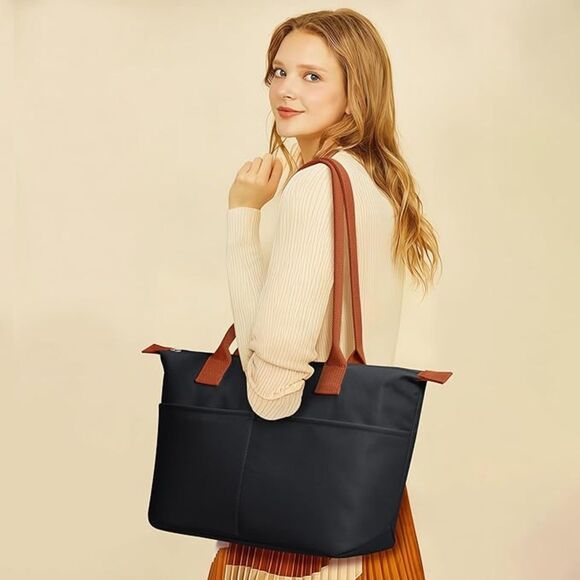 Women Black Brown Imported Casual Nylon Waterproof Lightweight Hobo Handbag - Picture 3 of 4